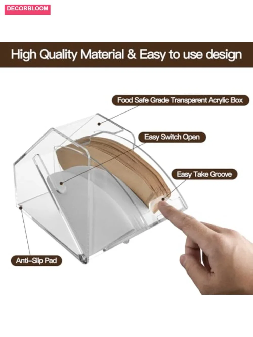 Acrylic Coffee Filter Holder with Lid, Paper Dispenser Storage Box for #1-#4
